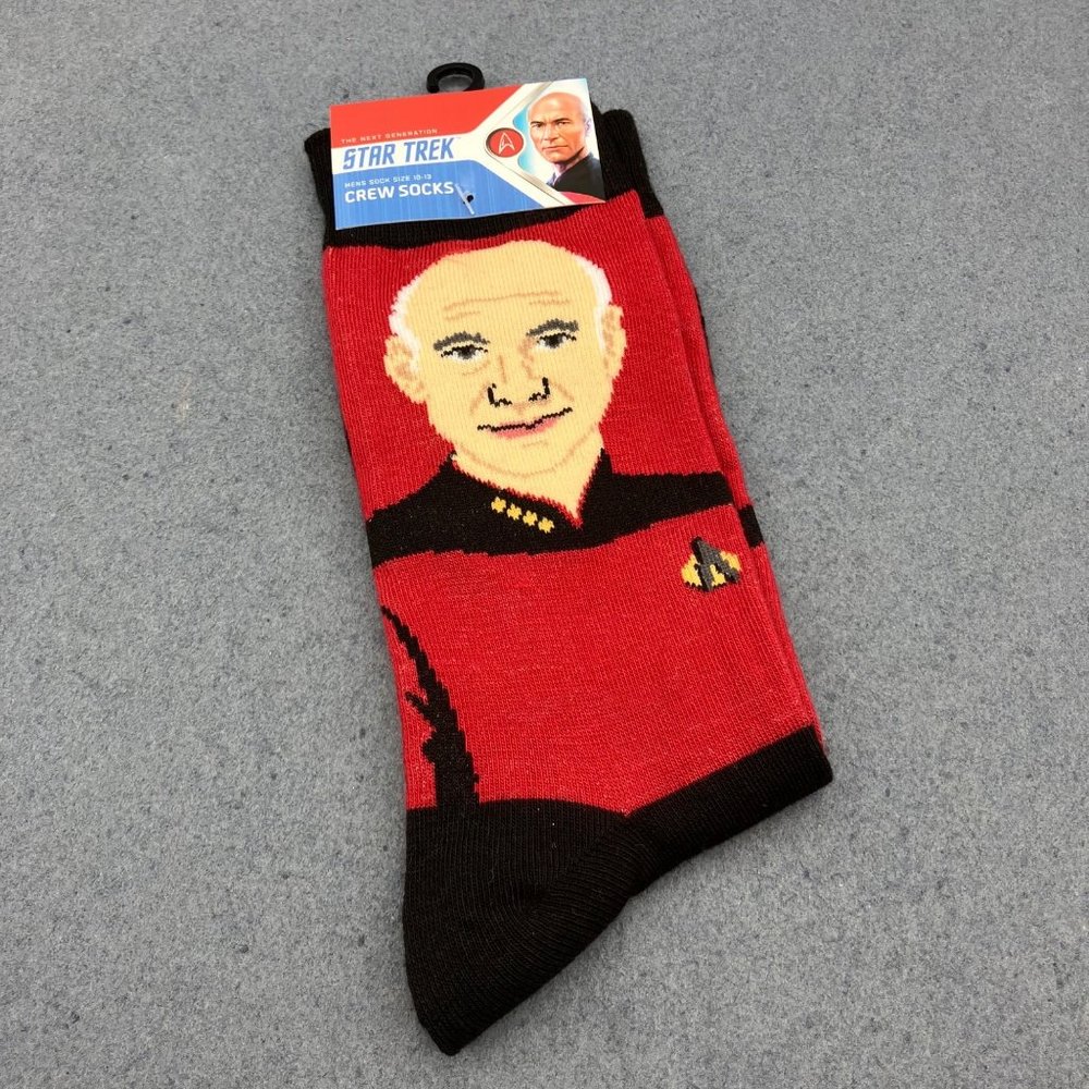 Star Trek Socks Jean-Luc Picard Patrick Stewart Red Black Crew Mens Unisex